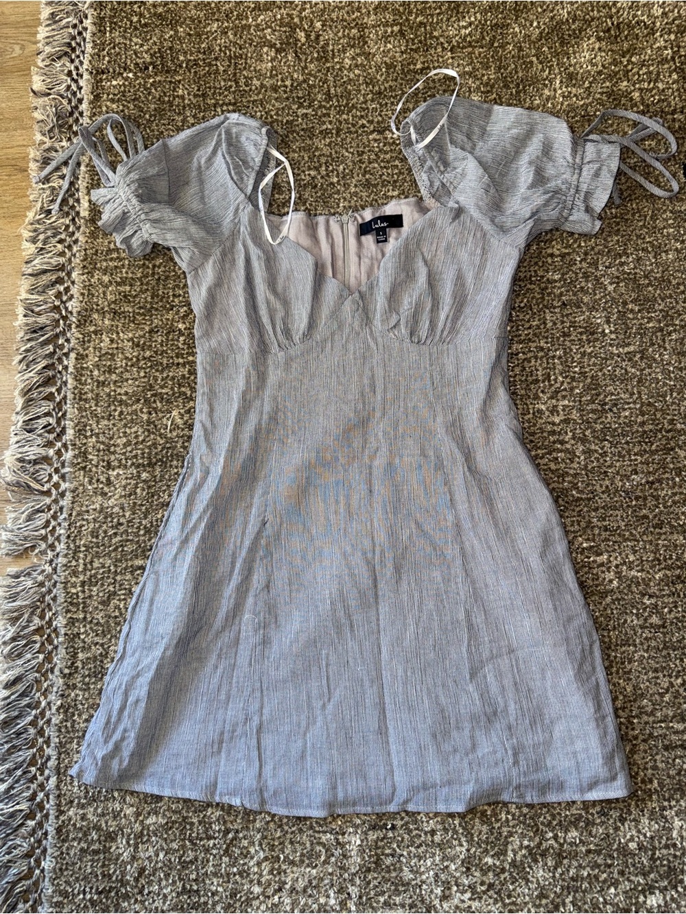 Lulu's Gray Striped Puff Sleeve Mini Dress